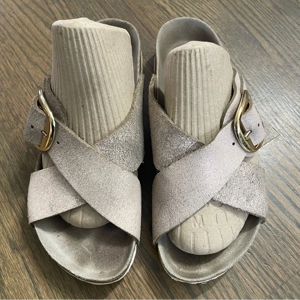 Birkenstock Siena big buckle washed metallic suede